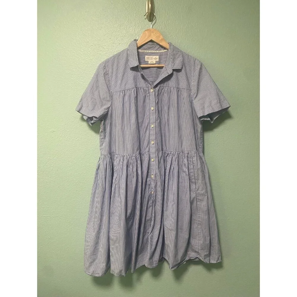 Kate Spade x Broome Street Women's Blue & White Stripe Poplin‎ Swing Dress XL